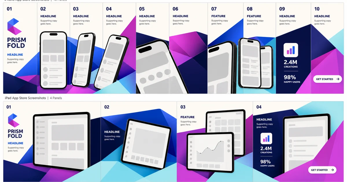 StoreStage editor building a connected set of App Store screenshots for iPhone and iPad