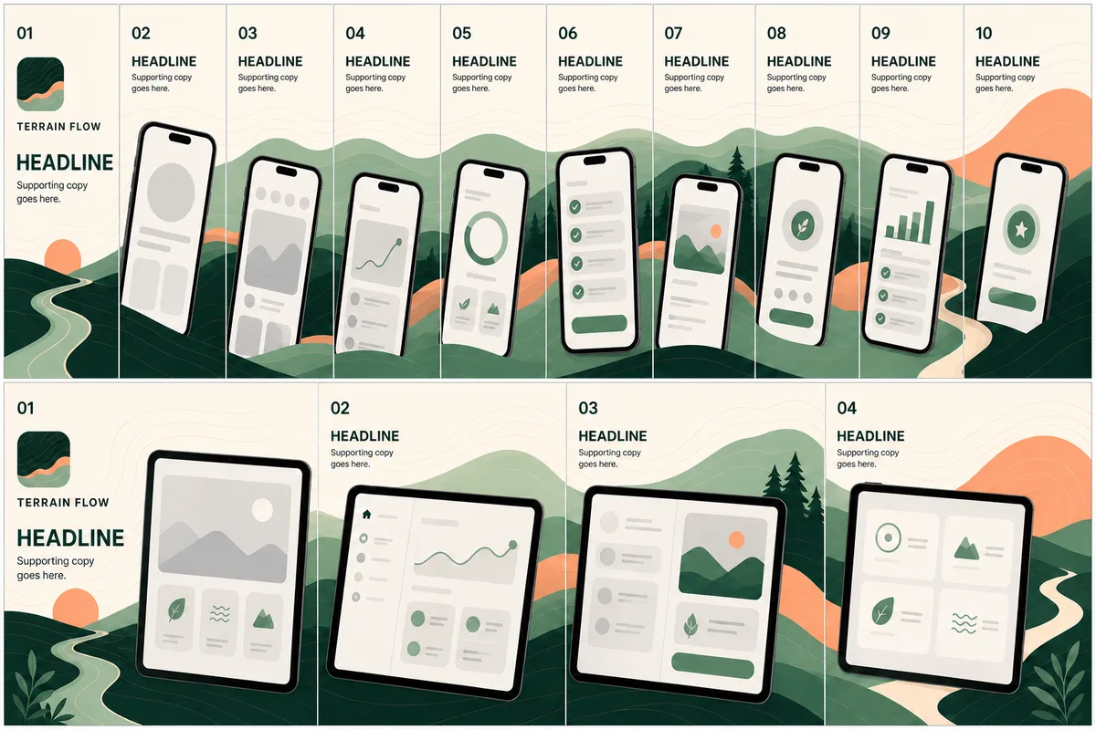 Terrain Flow App Store screenshot template by StoreStage